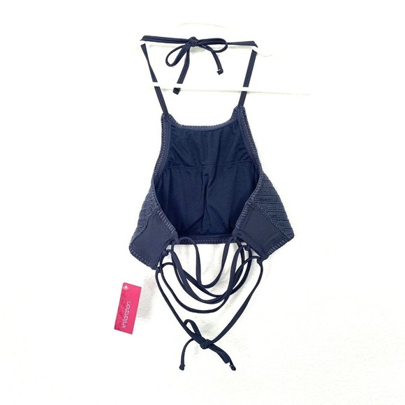 Xhilaration Bikini Top Blue Bralette Crochet Halter Strappy Knit NWT - Picture 6 of 9